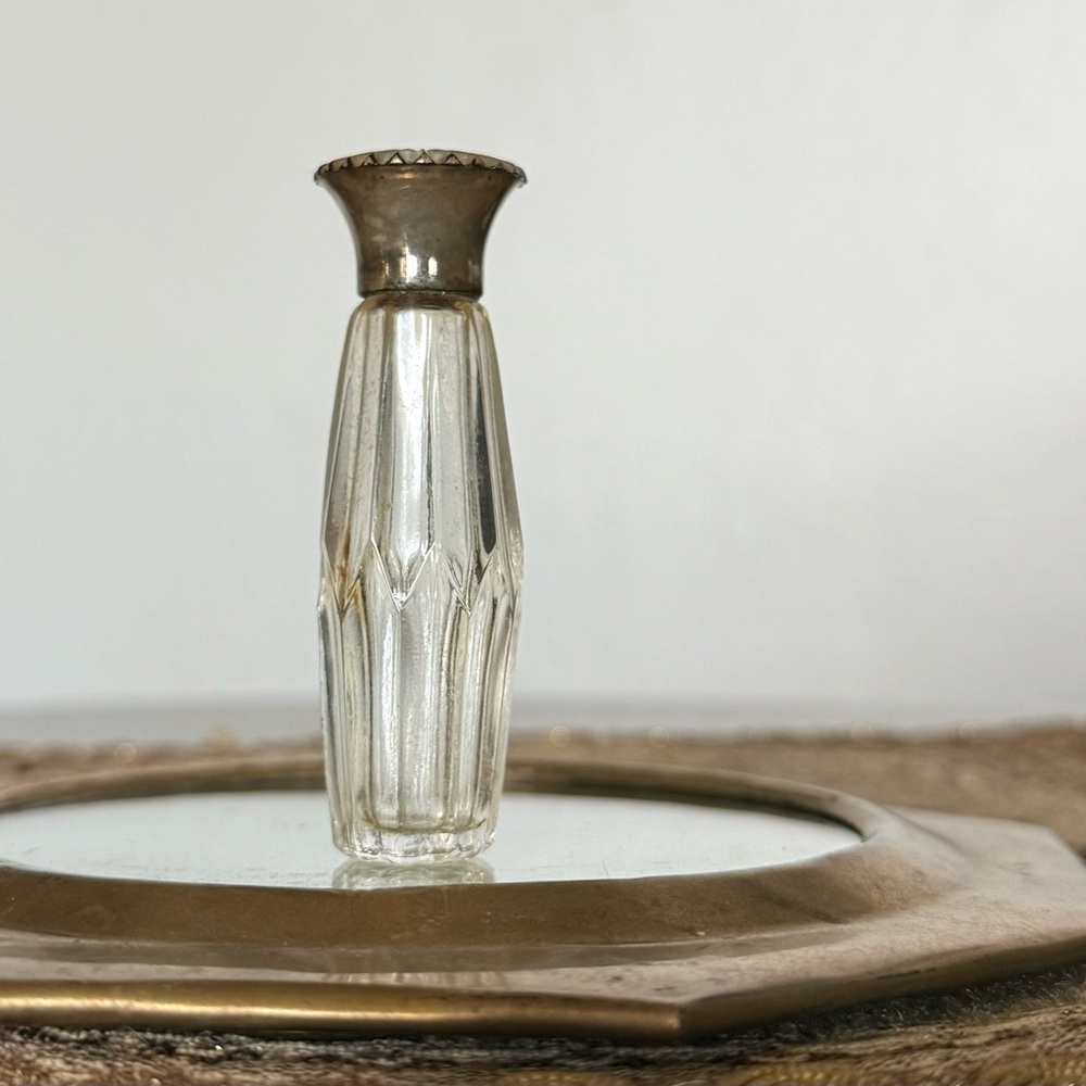 Vintage Glass Perfume Bottle with Brass Accents